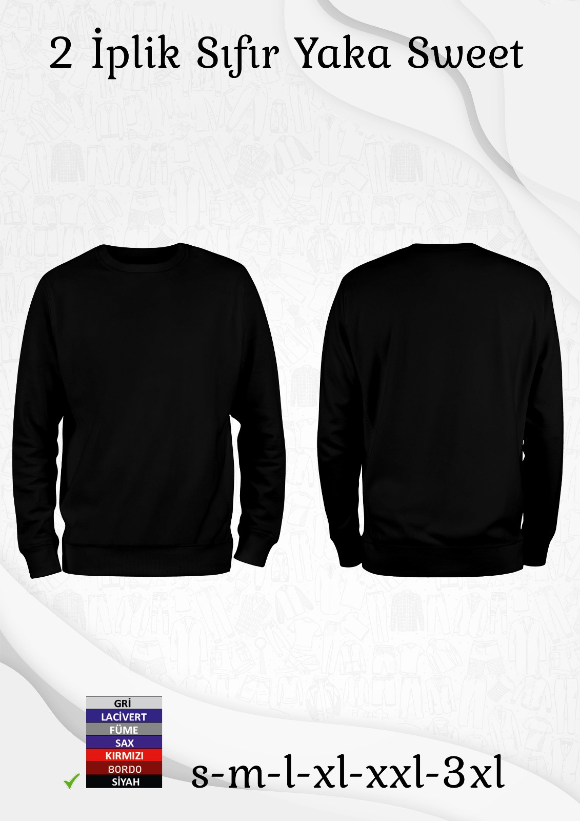 2 İplik Sıfır Yaka Sweat